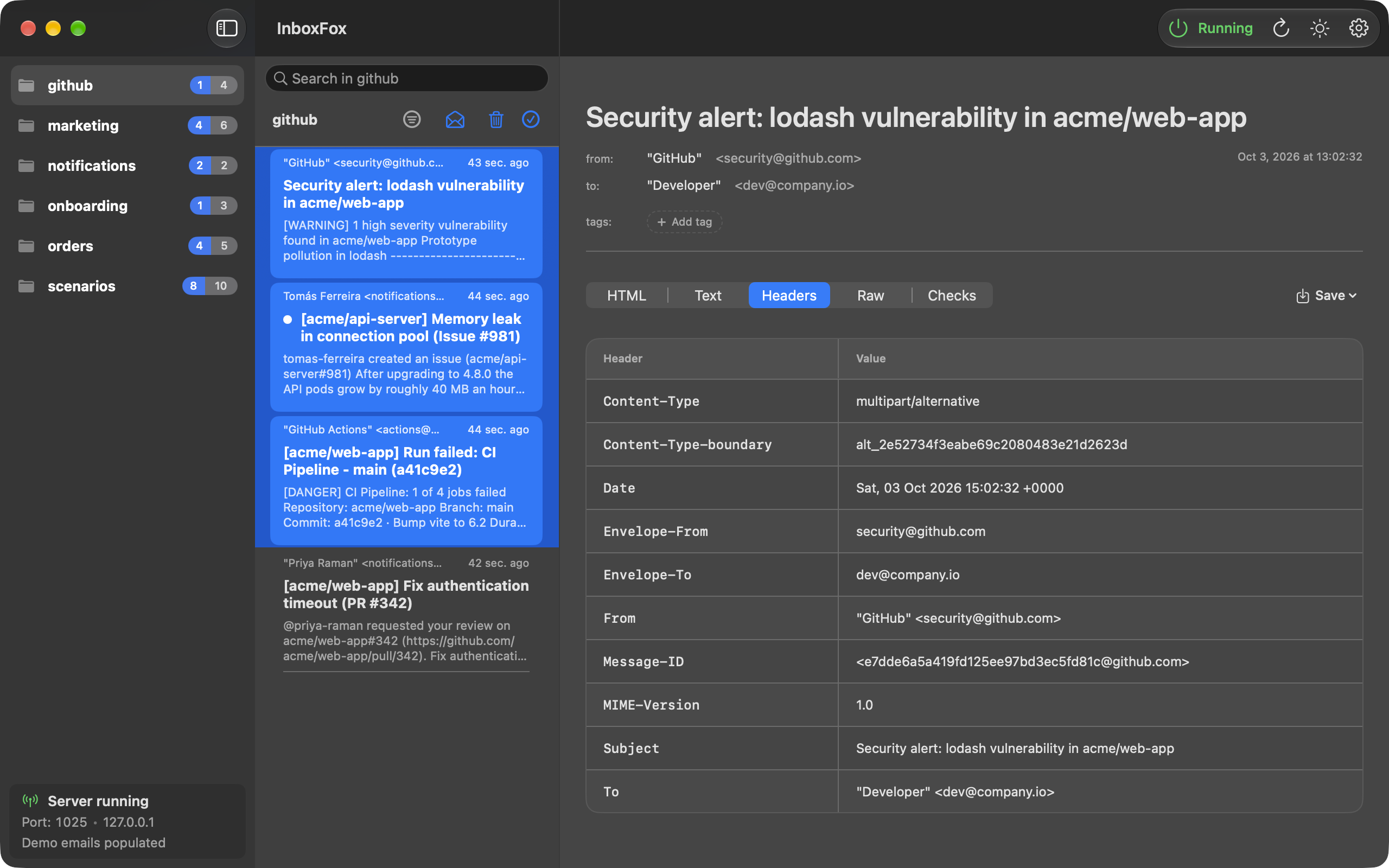 Separate inboxes by SMTP username and inspect headers