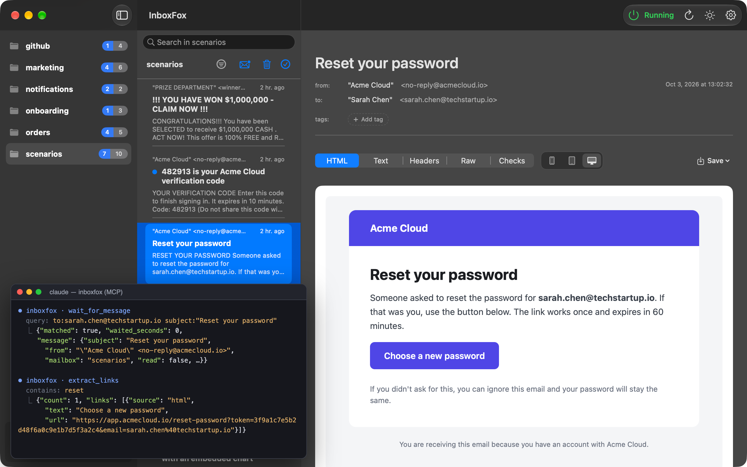 An agent waits for a password-reset email and reads its link
