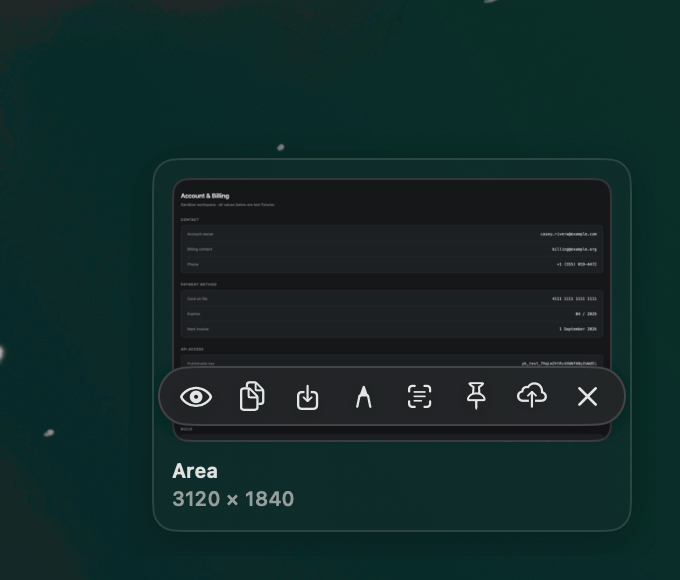 Copy, save, annotate, or share a recent capture from the quick-access panel